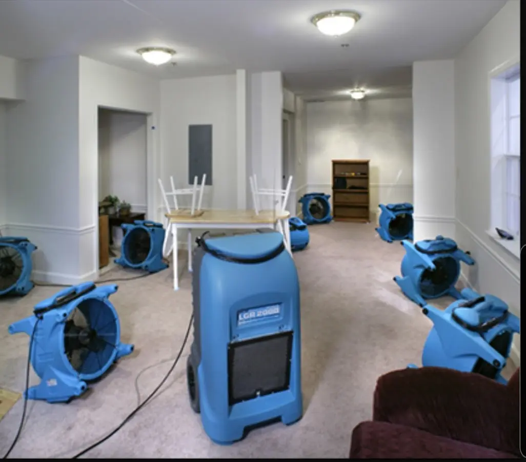 Air movers and dehumidifier setup for Water Damage Restoration in Edgewater Park